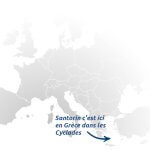 carte de l'Europe avec flèche montrant Santorin