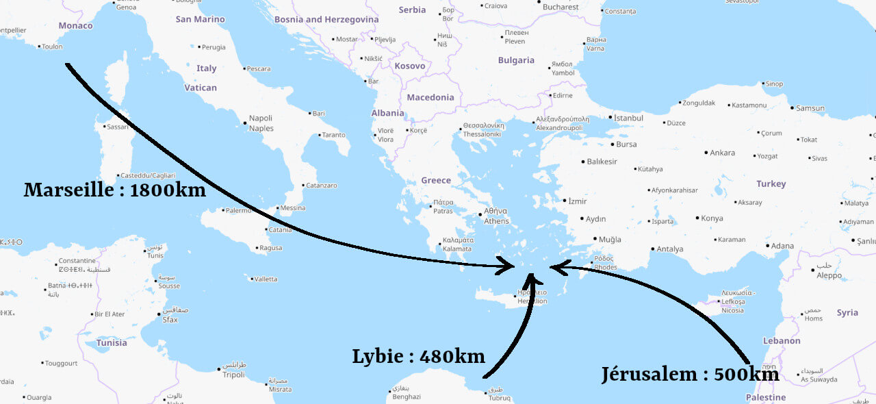 carte des distances pour Santorin