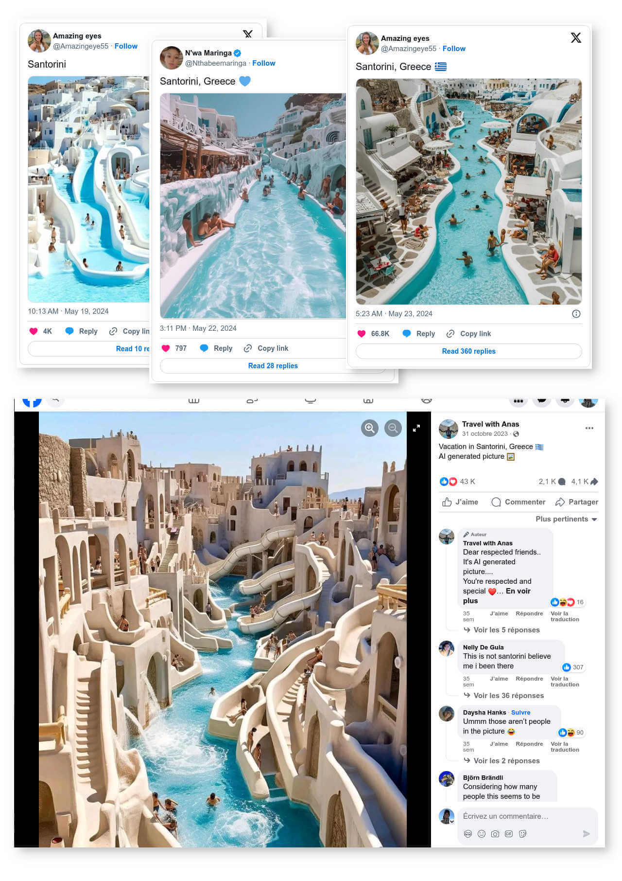 fausses images de Santorin IA